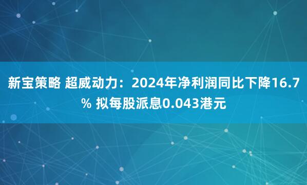 新宝策略 超威动力：2024年净利润同比下降16.7% 拟每股派息0.043港元